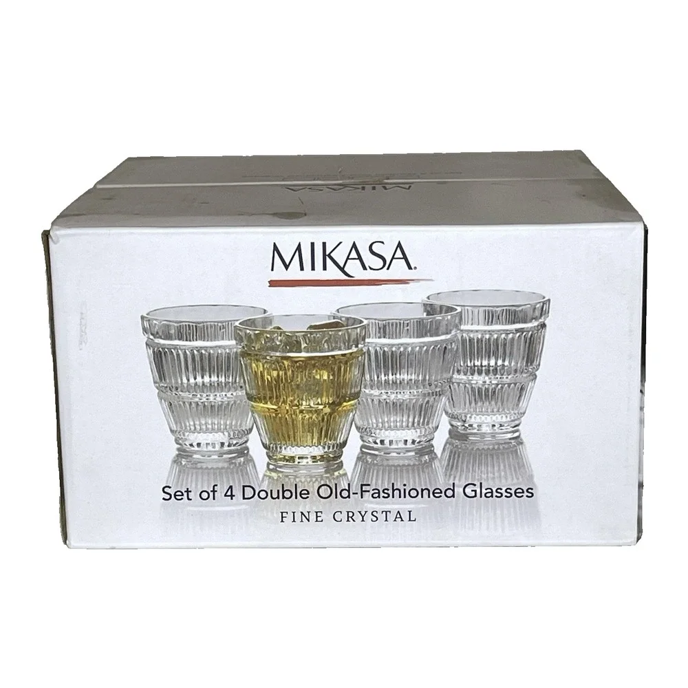 Mikasa Carroll Gate Fine Crystal Double Old Fashioned Glasses Set of 4 New